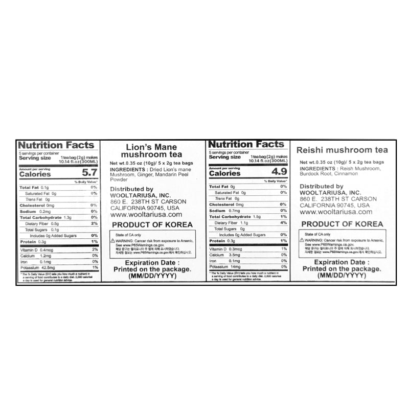 Organic Mushroom Tisane Tea Set (2 types, 2g x 5ea x 2 boxes)