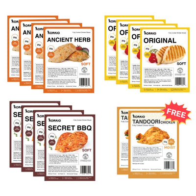 Fully Cooked Chicken Breast Original 4oz x 4 + Secret BBQ x 4 + Ancient Herb 4oz x 4 +Tandoori x 2(Free)