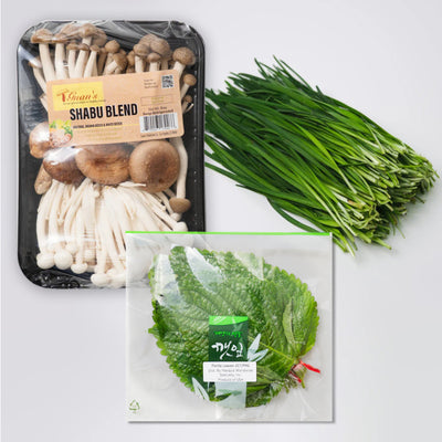 [울타리] 샤브용 모둠 버섯 3종 170g + 깻잎 (2단/봉지) + 부추 (3단/봉지)