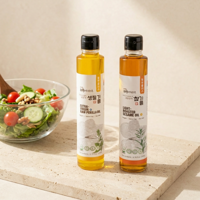 [Nongbu Plus] Cold Pressed Roasted Sesame Oil 200ml + Cold Pressed Raw Perilla Oil 200ml