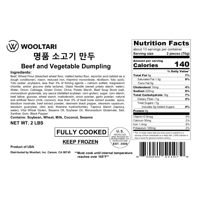 Beef and Vegetable Dumplings 2lb