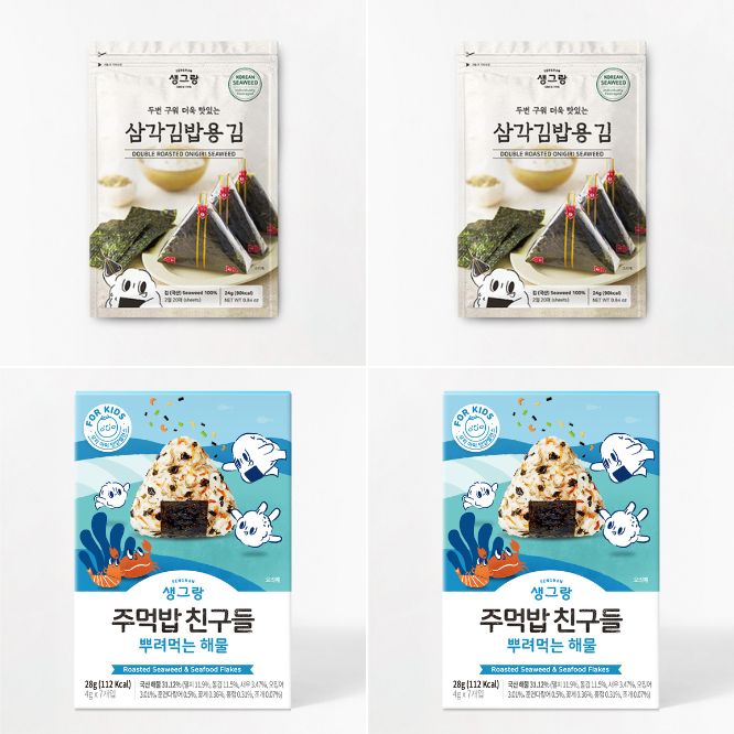 [우리찬] 생그랑 두번구운 삼각김밥용 김 20매 x 2팩 + 주먹밥 친구들 뿌려먹는 해물 28g (4gx7개입) x 2팩_타임딜 (묶음)