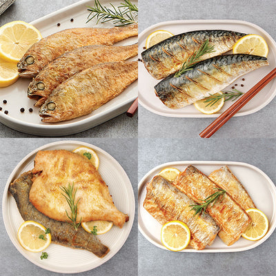[Korea Direct Delivery A] Charcoal Grilled Assorted Fish Set (Grilled Dried Yellow Croaker 5pcs+Grilled Mackerel 3pcs+Grilled Flounder 3pcs+Grilled Cutlassfish 3pcs) Total 14