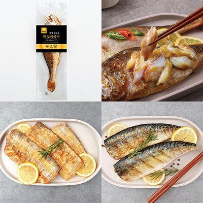 [Korea Direct Delivery B] Charcoal Grilled Assorted Fish Set (Grilled Yellow Corvina 3pcs+Grilled Mackerel 2pcs+Grilled Flounder 2pcs+Grilled Cutlassfish 2pcs) Total 9 