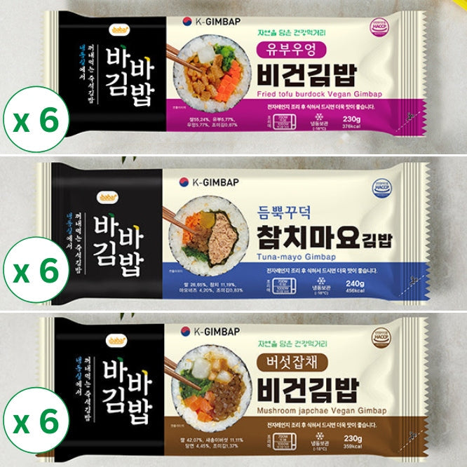 [Baba] Tuna Mayo Kimbap 240g x 6 + Mushroom-Jab Chae  230g x 6 + Fried Tofu Burdock x 6_Free Shipping