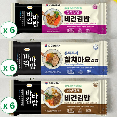 [Baba] Tuna Mayo Kimbap 240g x 6 + Mushroom-Jab Chae  230g x 6 + Fried Tofu Burdock x 6_Free Shipping