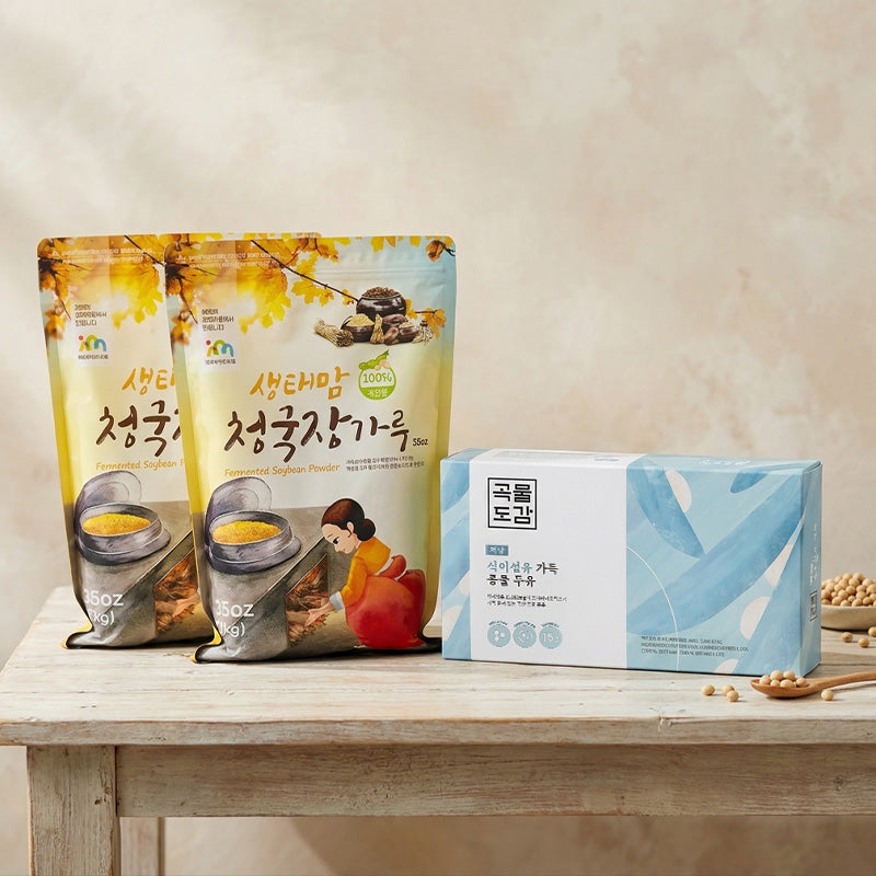 [성필립보생태마을] 생태맘 청국장 가루 1kg x 2팩ㅣ*증정* [곡물도감] 식이섬유 가득 비움두유 1박스 (묶음)_ 무료배송특가