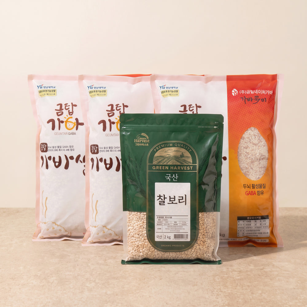 [Gold Top Nature] Gaba Rice 4kg (50% Milled) x 3pkㅣ*Free* [Green Harvest] Korean Hull less Barley 2kg_ Free Shipping