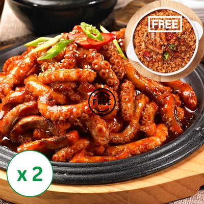 Hongdae Spicy Stir Fried Octopus 300g x 2packs | *Free* Hongdae Jjubab Small Octopus 280g