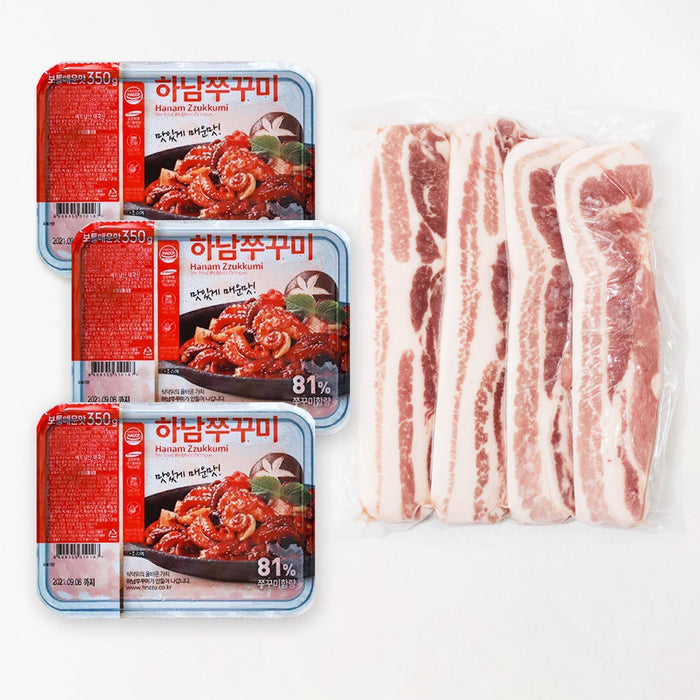 [주현푸드] 하남쭈꾸미 보통매운맛 350g x 3팩+ [울타리] 슬라이스 삼겹살 1lb_타임딜 (묶음)
