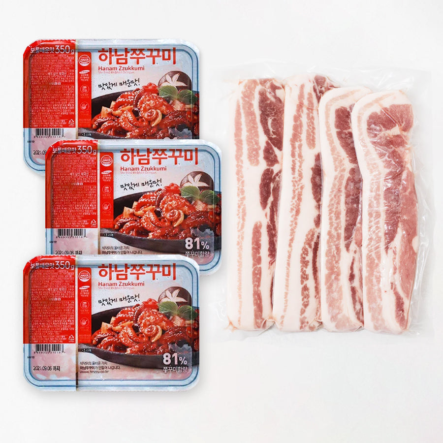 [주현푸드] 하남쭈꾸미 보통매운맛 350g x 3팩+ [울타리] 슬라이스 삼겹살 1lb_타임딜 (묶음)