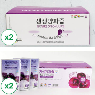 Pure Onion juice (120ml x 30 bags) x 2 & Red onion juice (120ml x 30 bags) x 2 (2 boxes each, 4 boxes total)