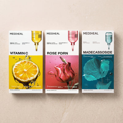 [Mediheal] Vitamin C Essential Mask Clear Toning (10 sheets) + Rose PDRN Essential Mask Healthy Glow (10 Sheets) + Madecassoside Essential Mask (10 Sheets)