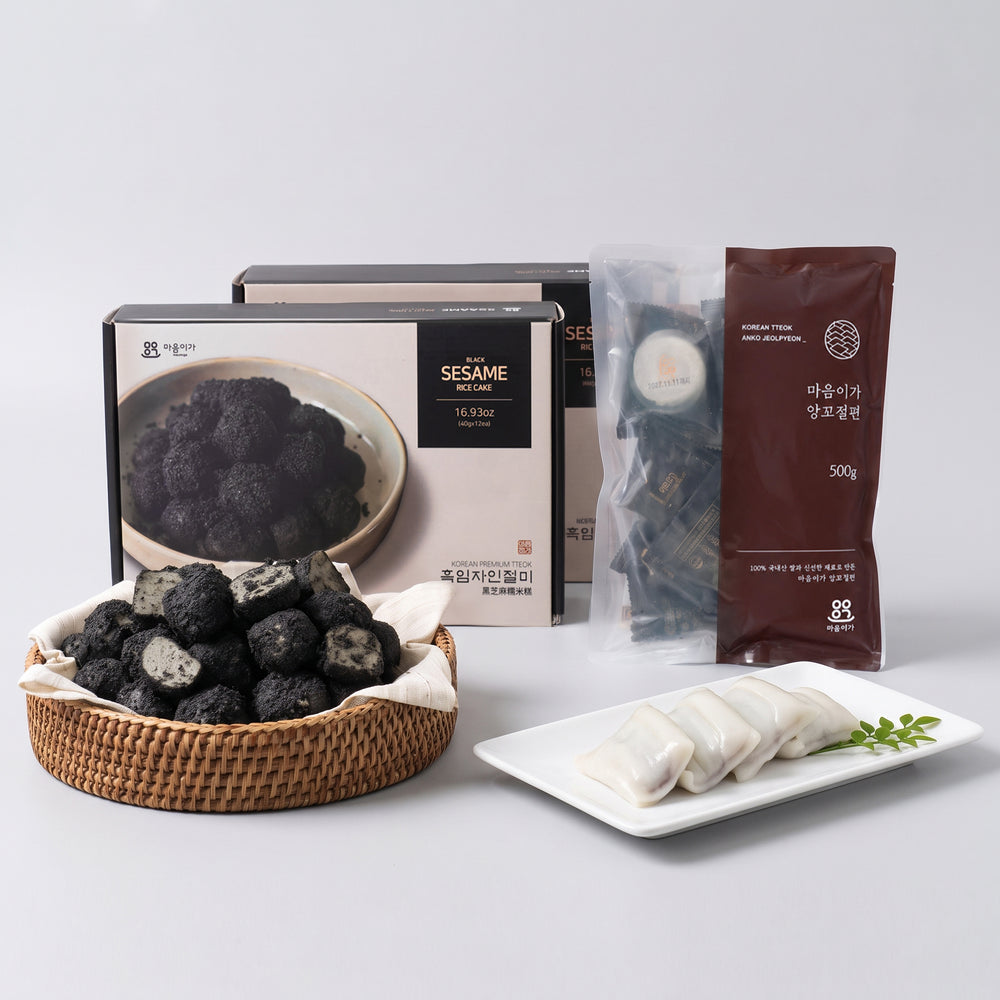 [Maumiga] Black Sesame Rice Cake 480g x 2pkㅣ*Free* [Maumiga] Anko Rice Cake 500g x 1pk