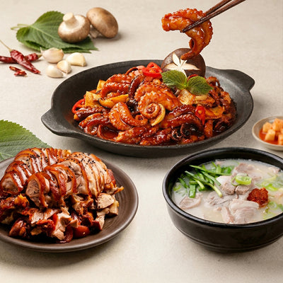 [Wooltari] Cooked Pork Hock (1.4lb ~ 1.8lb) + Pork Bone Soup 2lb + [Hanam] Stir-fried Webfoot Octopus 350g
