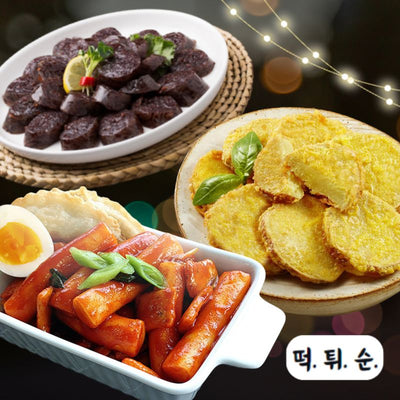 [마음이가] 쌀 떡볶이 410g + [사옹원] 튀김공방 고구마튀김 350g + [W Only] 울타리 명품 전통순대 1lb