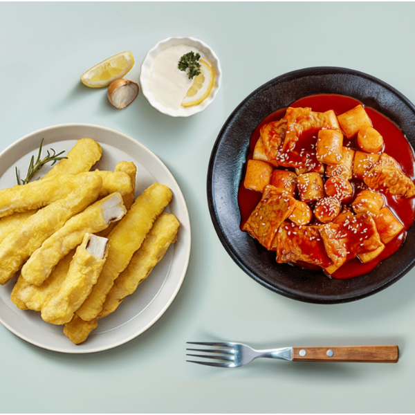 [사옹원] 더 바삭한 매콤오징어튀김 350g + [마음이가] 쌀 떡볶이 410g (묶음)