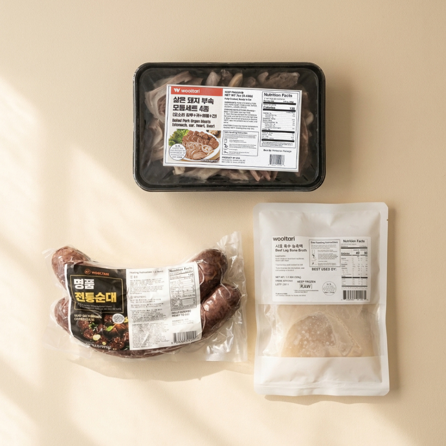 [Sundae Soup] Beef Leg Bone Broth 1.1lb x 2 + Sundae 1lb + Boiled Pork Organ Meats 7oz (Set)