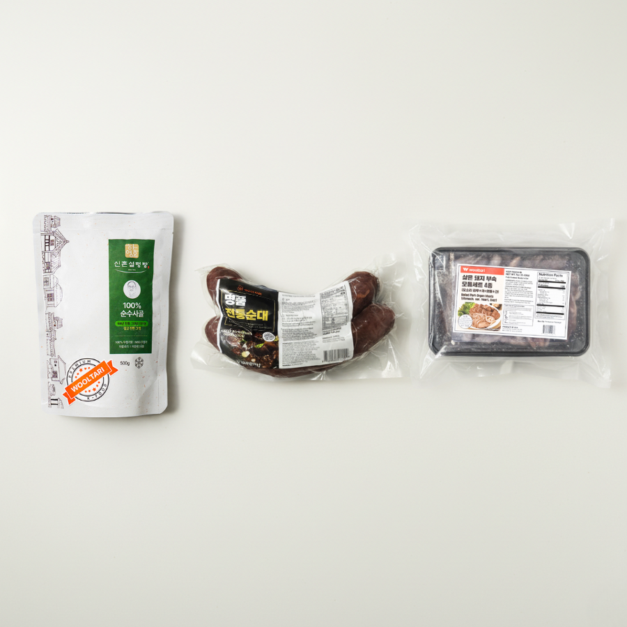 [순대국세트] 하영호 신촌설렁탕 500g x 2팩 + 전통순대 1lb + 삶은 돼지부속 모듬 7oz_타임딜 (묶음)