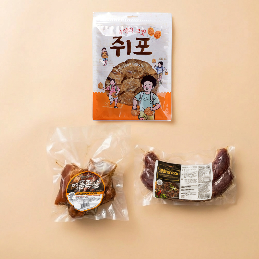 [울타리] 뼈없는 명품족발 (0.8lb - 0.9lb) + 명품 찰순대 1lb + [해살이] 추억의 그맛 동전 쥐포 200g 타임딜 (묶음)
