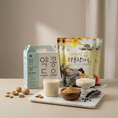 [성필립보생태마을] 생태맘 청국장 가루 1kg x 3개ㅣ*증정* [밥스누] 쌀눈두유 1박스_ 무료배송특가 (묶음)