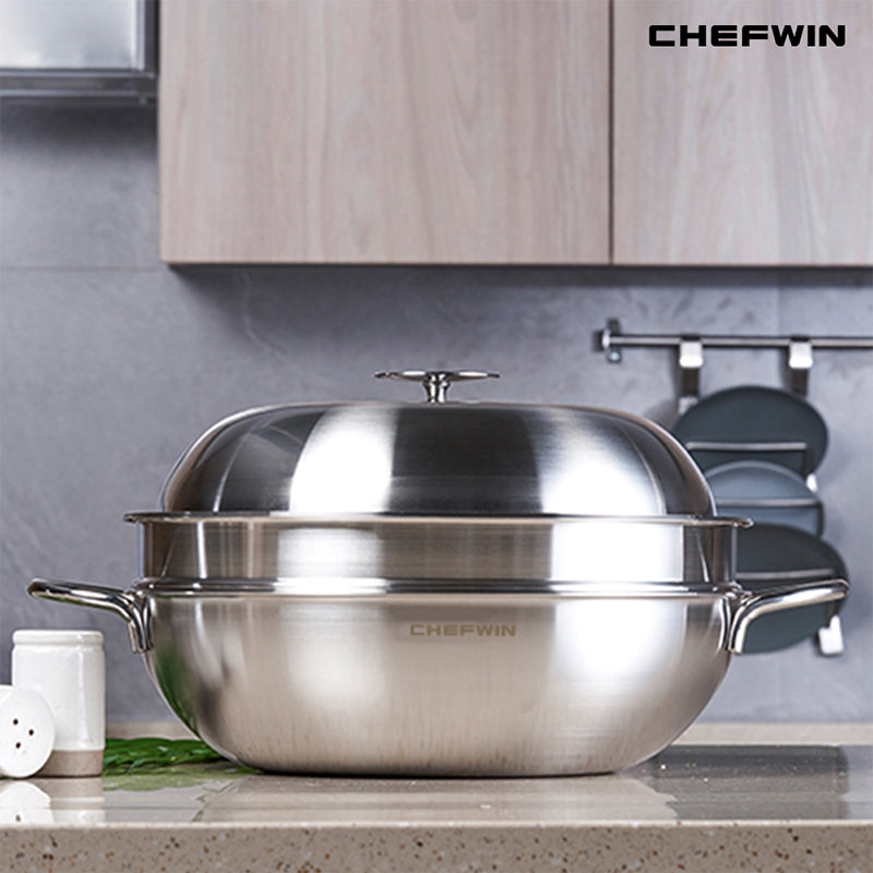 [K Dierect Delivery] Chefwin 316 Stainless Steel 5Ply Party Wok (28cm / 32cm)
