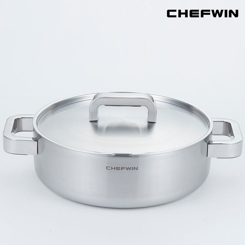 [K Direct Delievery] Chefwin 316 Stainless Steel 5Ply Shallow Pot (24cm)